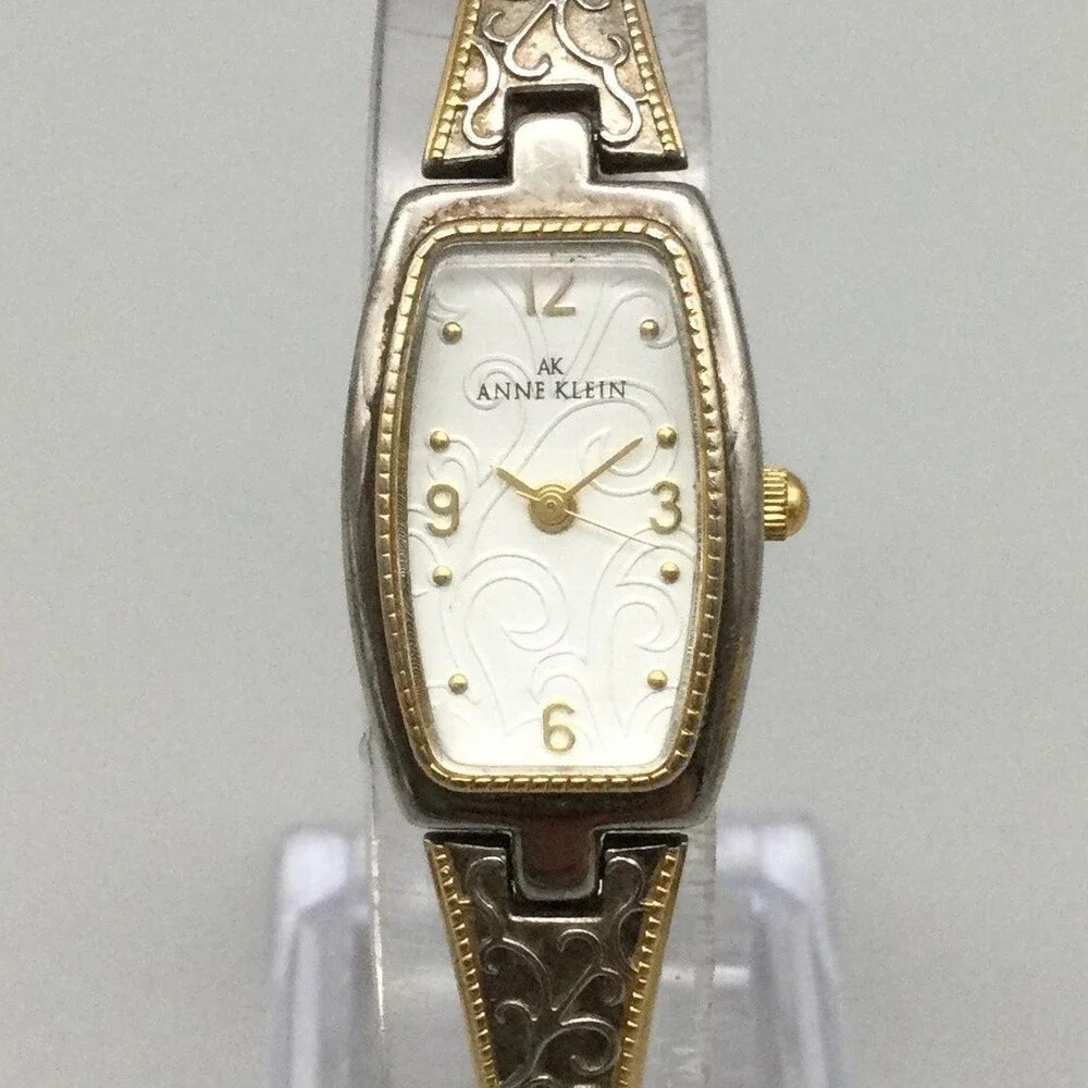 Anne Klein Womens Watch 17mm White Dial Two Tone Bangle New Battery 6.75